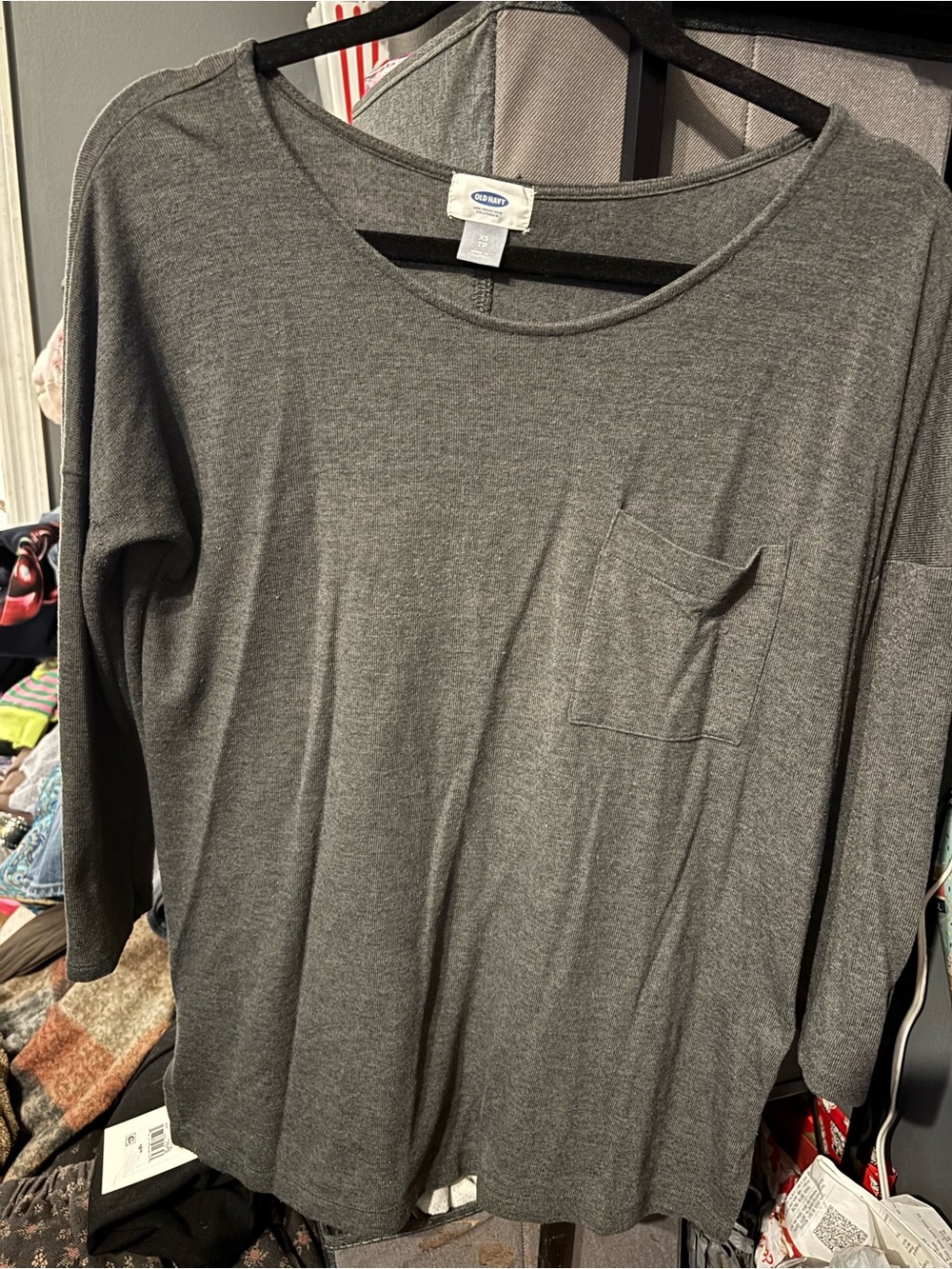 Old Navy Women's Long Sleeve Pocket Tee - charcoal XS